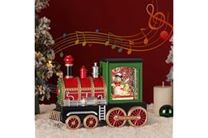 Lewondr Bola de Nieve Musical Navidad, Tren y Muñeco de Nieve Brillo Remolinoso Agua, Globo con Temporizador 6 Horas, Decoración para Navidad Hoildays Año Nuevo