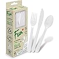 FUN BY AL BAYADER فن Biodegradable disposable Cutlery Set (Spoon, Fork, Knife) - Ideal for Eating Salad, Dessert, Appetizer, Fruit Salad, Chinese Food & more| Handwash-Safe |Dinner Spoon (Pack of 18)