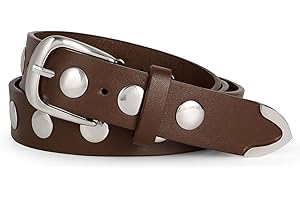 LEACOOLKEY Damski skórzany pasek do dżinsów spodnie pasek damski skórzany punkowy pasek z nitami