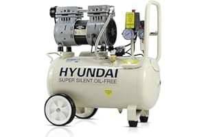 Hyundai HY7524 24 Litre Air Compressor, 5.2cfm/100psi, Silenced, Oil Free, 750w / 230v Direct Drive, 150 litres Per Minute Low Noise Air Compressor, 2 Year Warranty, White