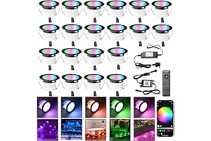 INDARUN RGBW WiFi Led Decking Lights Waterproof IP67 Ø45MM 12V - Bluetooth Led Plinth Lights for Terrace/Patio/Path/Wall/Garden/Decoration, 20 Packs