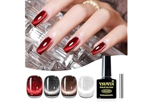 YSUVIN Smalto Semipermanente Unghie Magnetico, 4 Colori ​Rosso Nero Marrone ​Bianco Vernis Cat Eye Gelée Trasparente Semi-permanente con Aimant Soak Off UV/LED Per Pailleté Kit di Manicure, 8 ML