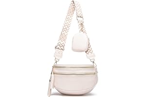 KUNKUN bauchtasche damen umhängetasche damen groß brusttasche Beige crossbody bag damen breiter gurt 5CM veganes leder mit münzgeldbörse