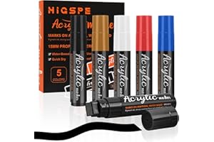 HIGSPE 5 Rotuladores Acrilicos Ancho, 15mm 3-in-1 Jumbo Rotuladores Permanentes de Colores, Rotuladores Graffiti Pintura Acrilica Punta para Ceramica Piedras Metal Madera Vidrio, Artista Callejero