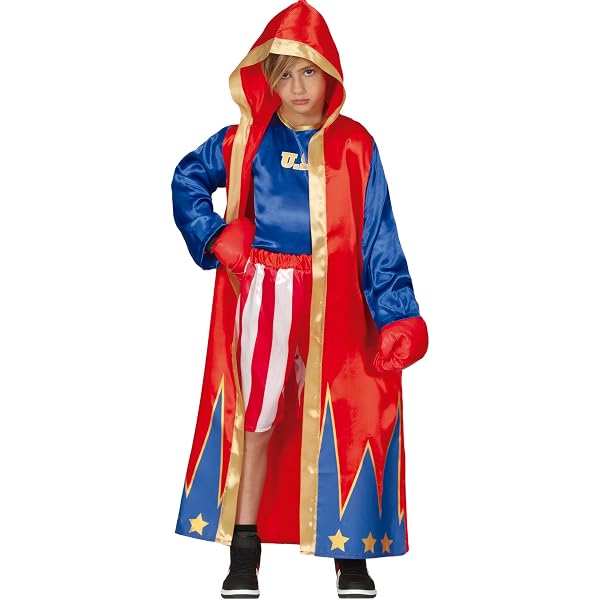 Costume Pugile Campione Del Mondo Per Bambini - Vestito Carnevale Con Accappatoio, Guantoni E Cintura