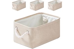 Mangata Small Soft Linen Storage Boxes, Multi-Size, Rectangular Organiser Baskets for Shelves, Toys, and Clothes, 4 Pack, 31x21x16 cm(Light Khaki, S)