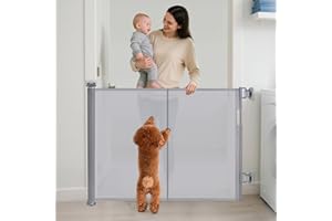WODONDOG Retractable Stair Gate for Baby, Dog Gate extends up to 150cm, 86cm Tall, One Hand Operated Safety Baby Gate for Stairways & Hallways, Indoor & Outdoor (Grey, 150CM)