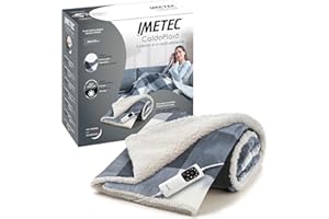 Imetec CaldoPlaid Tartan Grey, Plaid riscaldabile, Morbida Coperta elettrica 160x120 cm, Basso Consumo, Tecnologia Adapto, Dispositivo di Sicurezza, Rapido Riscaldamento, 6 Temperature, Lavabile