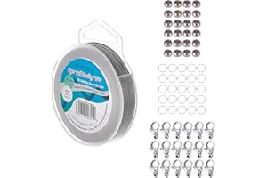 BENECREAT 90 m 0,46 mm filo di perline in acciaio inox a 7 fili con anelli di salto 200 pezzi, perline da schiacciare 50 pezzi e fermagli per artigli di aragosta 30 pezzi per la fabbricazione di