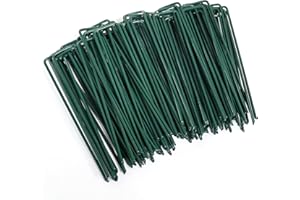 AGAKY Picchetti Telo Pacciamatura,Picchetti Giardino Verde Zincato Anti Ruggine a Forma di U Picchetti Pacciamatura,Picchetti Rete Giardino per Recinzione & Erba Sintetica(100 Pezzi,Ø 3 mm)