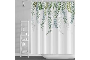 MIRRORANG Shower Curtain, Sage Green Shower Curtain for Bathroom,Waterproof Quick-Drying Fabric Plant Shower Curtain Set with 12 Hooks,183x183cm