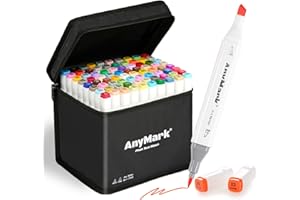 AnyMark Pennarelli ad Alcool con Punta a Pennello, 80 + 1 Colori, Doppia Punta, Pennello e Scalpello, Set di Pennarelli Artistici a Base di Alcol, con Custodia, per Disegnare e Colorare