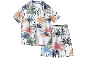 XINYUNZU Jungen Hawaii Hemd mit Shorts Sommer Outfit 2-Teilig Hawaiihemd und Elastische Taille Kurze Hose Set Casual Kinderkleidung Kurzarm Leicht Strand Bekleidungssets für Kinder 7-14 Jahre