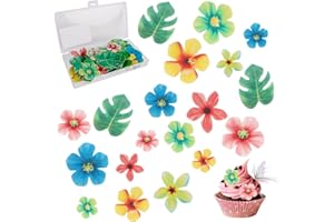AUGIUEAM 83pcs Edible Butterfly Cake Toppers, FlowersShape Cupcake Baking Decoration, Edible glutinous rice paper, Birthday Party Cake Decorations (Turtle Leaf+Small Flower)