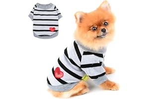 PAIDEFUL Camicie per Cani a Righe per Cani di Piccola Taglia Media Gatti Gilet Tee con Cuore Rosso Canottiere Cucciolo Chihuahua Yorkie Vestiti Magliette Animali Domestici Estate Usura Quotidiana