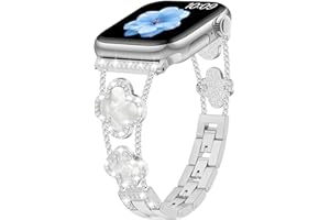 Sixmoat Straps Compatible with Apple Watch Strap for Women 38mm 40mm 41mm 42mm 44mm 45mm 46mm 49mm,Bling Bracelet Designer Dressy Clover for iWatch Band Series Ultra SE 11 10 9 8 7 6 5 4 3 (Silver)