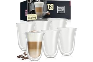 Moritz & Moritz Barista Latte Macchiato Gläser Doppelwandig 6 x 300 ml – Doppelwandige Gläser Latte Macchiato, Doppelwandige Kaffeegläser, Teegläser - Spülmaschinengeeignet