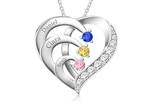 Easycosy Name Necklace with Engraving – Personalised Chain with 2 3 4 Names Women's Heart Pendant Birthstones Necklace – Christmas Gifts for Mum Women Girlfriend Grandma for Christmas Santa Claus