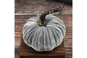 HUFU Velvet Pumpkins for Halloween, Handmade Artificial Pumpkin, Mini Autumn Pumpkin Decor, Soft Fake Pumpkins Home Decor for Kitchen Party Thanksgiving (Gray)