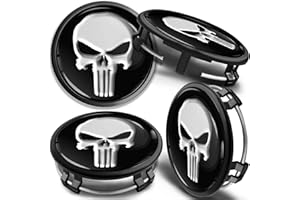 SkinoEu 4 x 75mm Wheel Centre Alloy Hub Center Caps Compatible for Part Numbers B66470207 / B66470200 Hubcaps Black Skull Middle Finger Silver CM 35