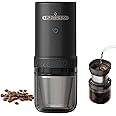 1Presso Portable Coffee Grinder and V60 Coffee Machine - Stainless Steel Conical Burr With 25 Grind Setting, Reuseable V60 Filter and Cup, For Travel, Outdoors, Office & Home (Black)