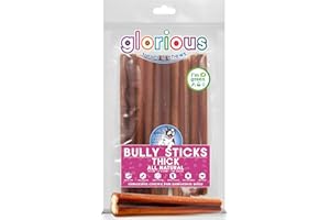 GLORIOUS TREATS AND CHEWS Premium Bully Sticks for Dogs - All-Natural, Beef Pizzle Sticks for Medium to Large Dogs, Dental Chew Treats for Healthy Teeth and Gums, Fully Digestible, Gluten-Free (Thick, 5 ct)