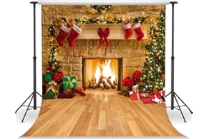 LYWYGG 10x10FT Fondo de Fotografía de Navidad Fondo de Chimenea Interior Fondo de Cena de Navidad Fondo de Fiesta Familiar Fondo de Estufa de Navidad CP-282-1010