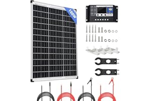 SARONIC Kit Panneau Solaire 100W 12V Module PV Haute Efficacité avec Contrôleur de Charge, Câbles Solaires, Pinces Solaires et Supports pour Maison, Remise, Bateau, Caravane
