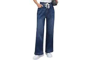 Roskiky Jeans da donna a gamba larga, elasticizzati, in vita elasticizzata, Bell Bottom Baggy Jeans Y2k