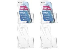Viymgit A5 Portrait Leaflet Holder, 4-Pack Clear Acrylic Brochure Display Holder, Wall Mount/Countertop Single Pocket Dispenser for Literature, Booklet, Flyer & Menu