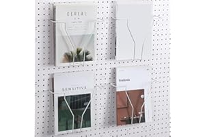 Wonderjune 4 Pcs Expandable Literature Display for Pegboard, Adjustable Width Metal Wire Magazine Holder Pegboard Shelf Hooks Accessories for Exhibitions Trade Show and Office Retail Store (White)