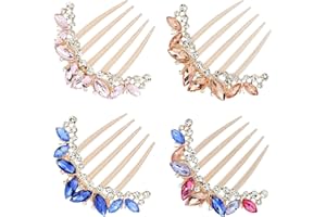 YOOSIT 4 Pack Luxury Jeweled Gems Crystal Rhinestone Sparkly Glitter Metal Side French Hair Combs With Long Teeth Slide Hairpins Barrettes Twist Bun Chignon Thick Hair Holder Accessories for Women Girl
