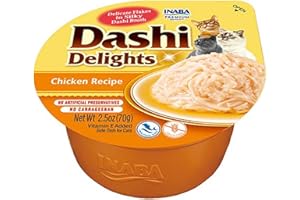 INABA Dashi Delights Gatos - Caldo Saludable de Pollo con Copos de Bonito - Alto Contenido en Proteínas - Ingredientes Naturales - Sin Conservantes ni Colorantes - 70 g
