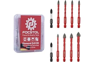 FOCSTOL Jeu de Forets 10 pièces, Scie Cloche Carrelage avec Changement Rapide Tige Hexagonale pour Bois Plastique Maçonnerie Céramique Verre, 5/6/8/10mm