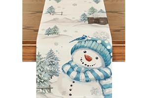 Artoid Mode Blau Schneemann Weihnachten Tischläufer, Saisonnal Winter Küche Tisch Dekoration Drinnen Urlaub Party Dekor 40x140 cm