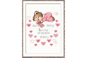 RIOLIS - Annuncio di nascita di bambine 1123, Punto croce 18x24cm, Punto croce kit da ricamare, Disegni da ricamare, Embroidery kit, Set punto croce, Kit ricamo punto croce