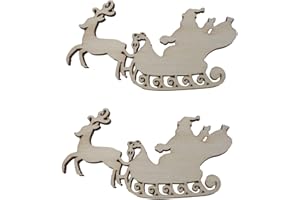 Lot de 10 rennes rustiques en bois avec Père Noël sur traîneau