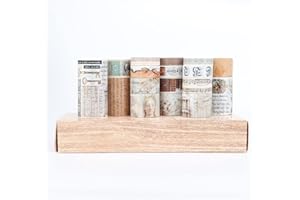 LGEGE Juego de 18 rollos de Washi Tape cintas vintage, 75/50/30/25/20/15/10/5 mm de ancho, pinturas manuscritas antiguas,partitura musical,letra de libro vintage,escultura de construcción antigua(2 m)