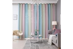 LIVEGO Stars Blackout Curtains for Girls Bedroom 1 Panel Colorful Star Cutout Double Layer Star Window Curtain Decor for Kids Bedroom, Living Room, Nursery Room (Blush Pink, W53" x L95")