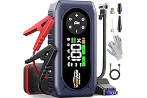 9 in 1 Booster Avviamento Auto 6500A con Compressore 150PSI, YaberAuto Avviatore Batteria Auto per 9.0L Gas/8.0L Diesel, 12V Starter Batteria, Guanti isolanti, 500 lumen Torcia