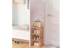 Aniston 4-poziomowy bambusowy stojak na buty, wolnostojący, wąski, pionowy, wysoki organizer na buty, do garażu, szafy, drzwi, narożnika, salonu, małych przestrzeni (4 Tier)