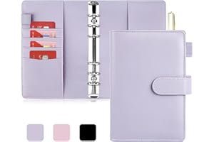 ‎ONLYESH Onlyesh Ringbuch A6, Budget Planner, 6 Löcher PU Leder Budget Binder, Kompatibilität mit A6 Budgetblätter, Binder Taschen und Bargeld, Baby Lila