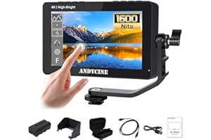 ANDYCINE A6 II 5.5 inch Camera Monitor 1600 Nit 4K HDMI Touchscreen 1920x1080P DLSR Video Filed Monitor Support Waveform 3D LUT,F970 External Plate, Peaking Focus(Battery,Carry Case Include Bundle)