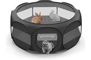 VavoPaw Small Animal Playpen, Chicken Brooder Box with Cover Top, Portable Outdoor Exercise Pet Cage Tent, Waterproof Breathable Pet playpen Indoor for Chick Ktiien Bunny Hamster Guinea Pig, Black