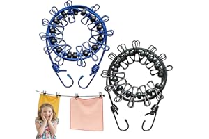 LENFUOS 2 Pack Portable Clothes line, Elastic Travel Washing Line Adjustable Retractable Windproof Rope Clothes line with 12 Wire Clips for Camping Travel Clothes Laundry Drying Outdoor (Black+Blue)