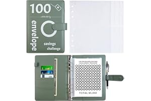MHAUSTLIE 100 Envelope Challenge Binder, Money Saving Wallet Envelope Budget Binder, Savings Book with Cash Envelopes, Easy and Fun Way to Save, Money Saving Envelope for School, Home, Office (DarkGreen)