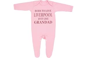 CHEEKYTOTS 'Born to Love Liverpool Just Like Grandad' Baby Girl Sleepsuit Designed and Printed in the UK Using 100% Fine Combed Cotton