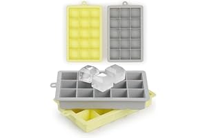 Blumtal cubiteras para hielo silicona 2x15 - cubitera con tapa - cubitera silicona para cubitos de hielo 3,3cm - ice cube tray en XL - cubiteras para hielo grande hielera sin BPA - en gris y amarillo