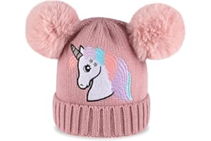 Cheerful Mario Cappello Bimba Invernale Berretto a Maglia per Bambina 3-9 Anni con Pom Pom Caldo Cappelli Fodera in Pile Morbido Carino