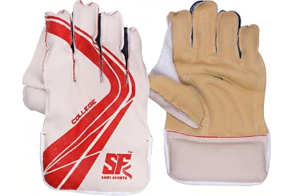 Junior Wicket Keeping Gloves for Tennis Ball Cricket Lightweight & Durable with Grip Fits Boys Aged 10-15 Years (White/Red)